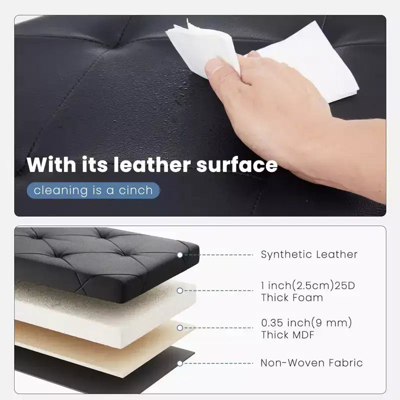 Okak Modern Synthetic Leather Button Tufted Ottoman Bench with Foldable Storage,Upholstered Storage Bench for Living Room,Bedroom