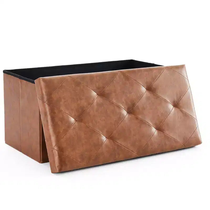 Okak Modern Synthetic Leather Button Tufted Ottoman Bench with Foldable Storage,Upholstered Storage Bench for Living Room,Bedroom