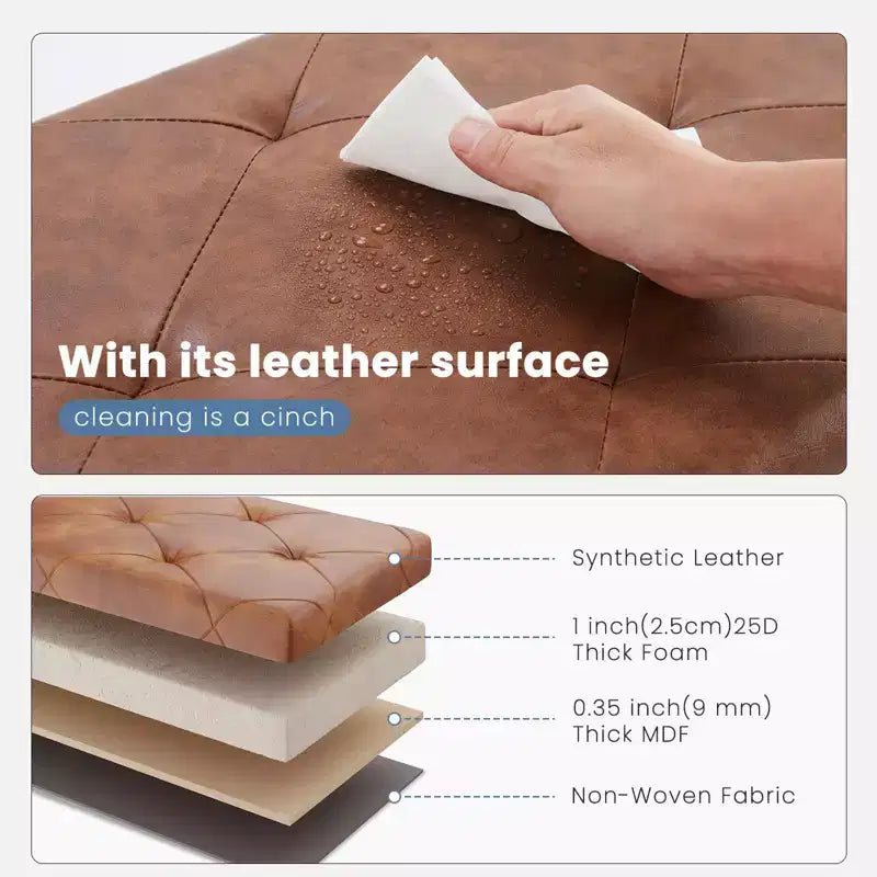 Okak Modern Synthetic Leather Button Tufted Ottoman Bench with Foldable Storage,Upholstered Storage Bench for Living Room,Bedroom