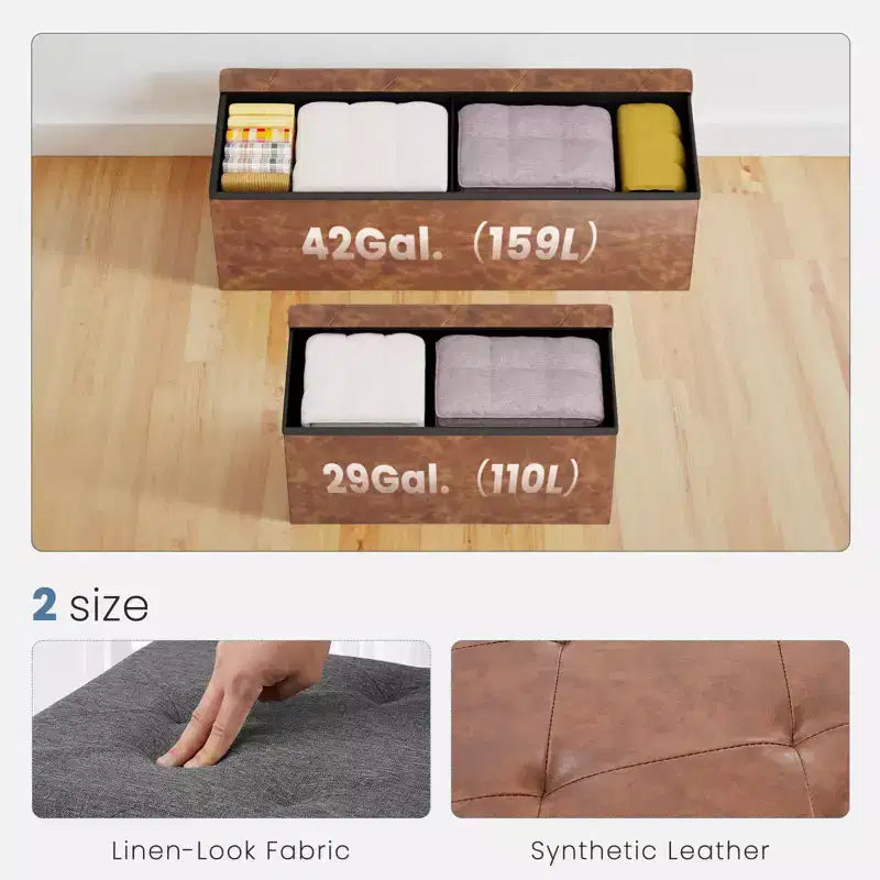 Okak Modern Synthetic Leather Button Tufted Ottoman Bench with Foldable Storage,Upholstered Storage Bench for Living Room,Bedroom