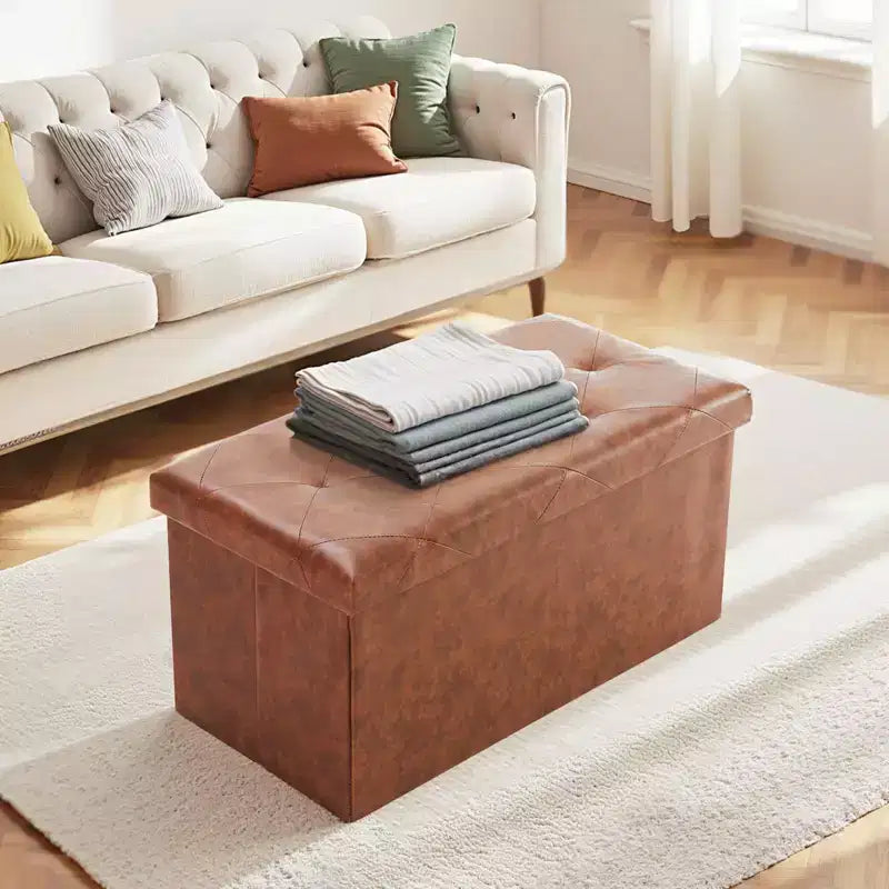 Okak Modern Synthetic Leather Button Tufted Ottoman Bench with Foldable Storage,Upholstered Storage Bench for Living Room,Bedroom