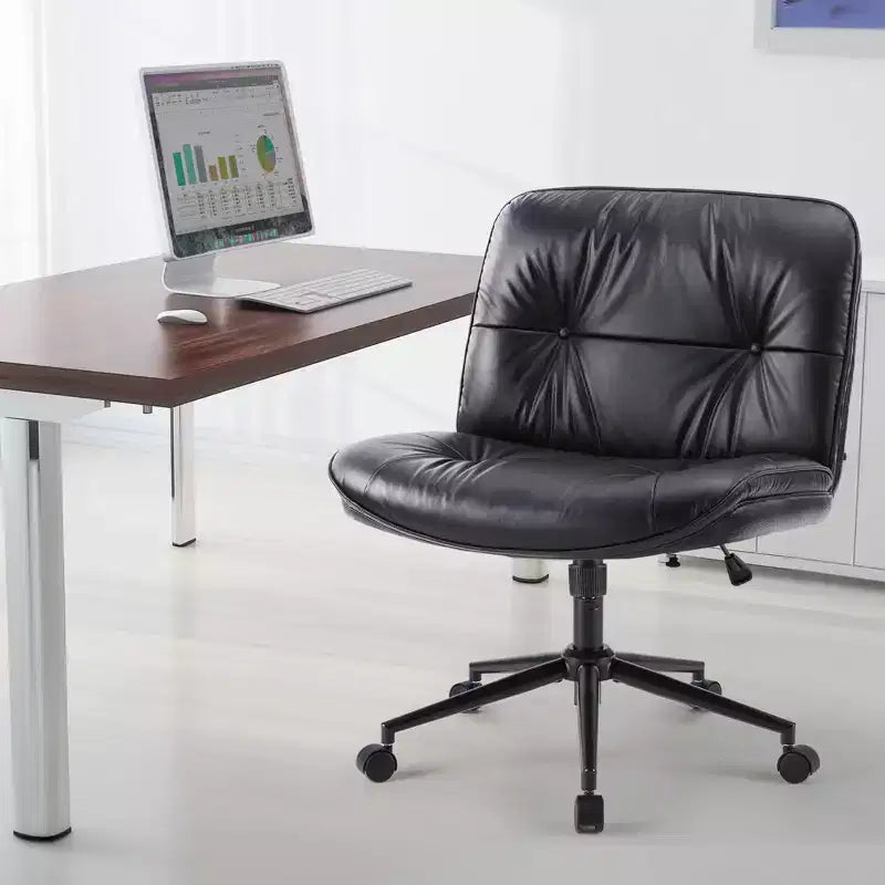 TUYOHW Armless Office Chair,Wide Seat Swivel Chair with Criss Cross Legged,Height Adjustment,Modern PU Leather Accent Chair for Home Office