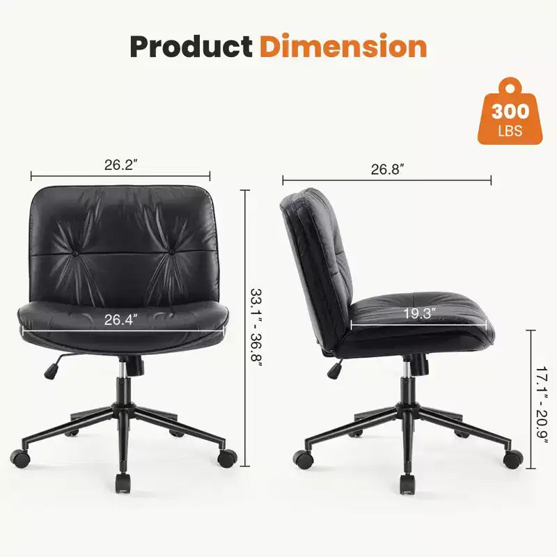 TUYOHW Armless Office Chair,Wide Seat Swivel Chair with Criss Cross Legged,Height Adjustment,Modern PU Leather Accent Chair for Home Office