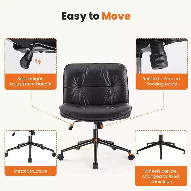 TUYOHW Armless Office Chair,Wide Seat Swivel Chair with Criss Cross Legged,Height Adjustment,Modern PU Leather Accent Chair for Home Office