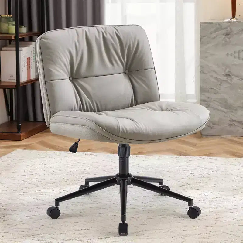 TUYOHW Armless Office Chair,Wide Seat Swivel Chair with Criss Cross Legged,Height Adjustment,Modern PU Leather Accent Chair for Home Office
