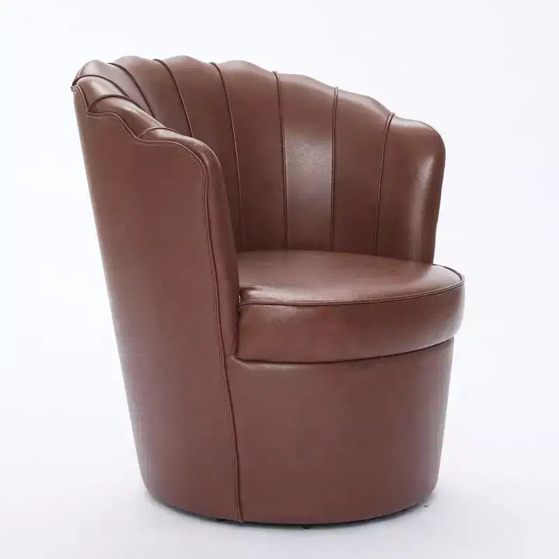 TUYOHW Petal Swivel Chair,Accent Chair with Rotating Metal Base,Curved Fluted,Genuine Leather Wingback Desk Chair for Office,Living Room