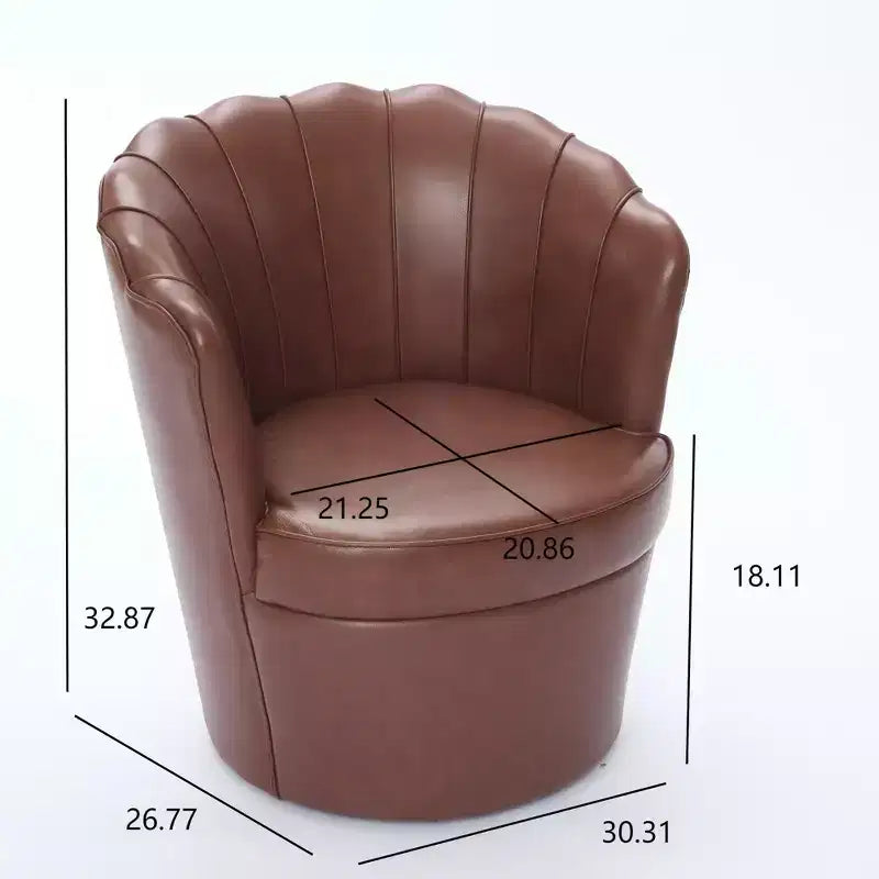 TUYOHW Petal Swivel Chair,Accent Chair with Rotating Metal Base,Curved Fluted,Genuine Leather Wingback Desk Chair for Office,Living Room