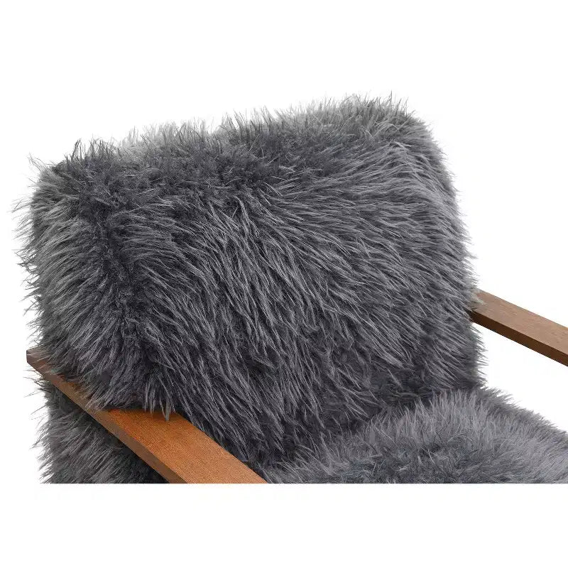 TUYOHW 28.3 Wide Faux Fur Accent Chair,Upholstered Lounge Chair with Curved Wooden Arms,Pocket Coil Spring,Armchair for Living Room,Bedroom