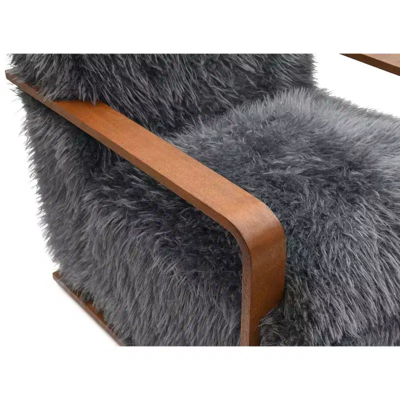 TUYOHW 28.3 Wide Faux Fur Accent Chair,Upholstered Lounge Chair with Curved Wooden Arms,Pocket Coil Spring,Armchair for Living Room,Bedroom