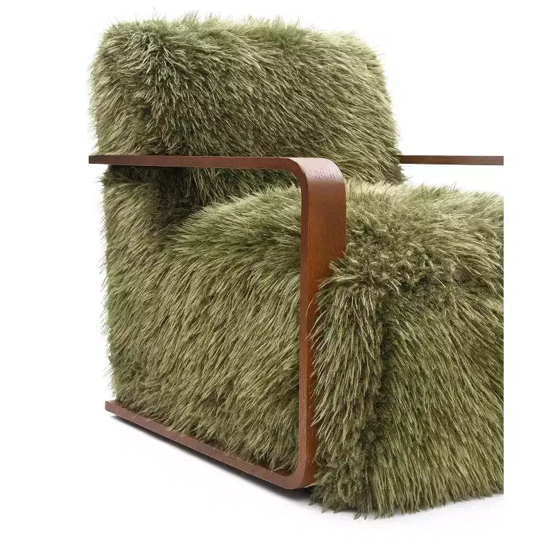 TUYOHW 28.3 Wide Faux Fur Accent Chair,Upholstered Lounge Chair with Curved Wooden Arms,Pocket Coil Spring,Armchair for Living Room,Bedroom