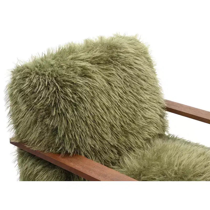 TUYOHW 28.3 Wide Faux Fur Accent Chair,Upholstered Lounge Chair with Curved Wooden Arms,Pocket Coil Spring,Armchair for Living Room,Bedroom