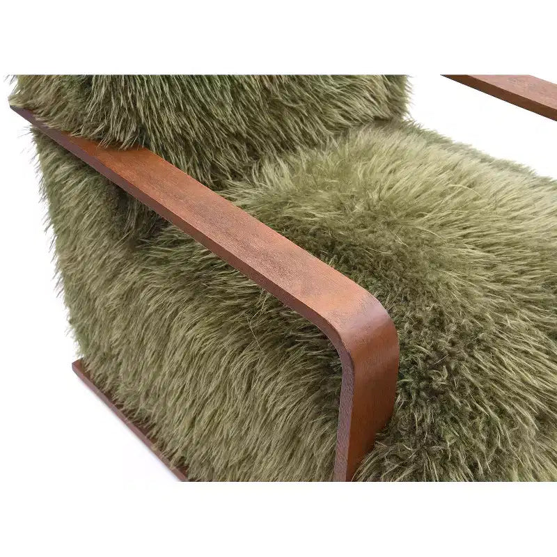 TUYOHW 28.3 Wide Faux Fur Accent Chair,Upholstered Lounge Chair with Curved Wooden Arms,Pocket Coil Spring,Armchair for Living Room,Bedroom