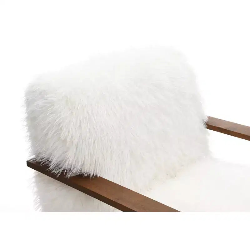 TUYOHW 28.3 Wide Faux Fur Accent Chair,Upholstered Lounge Chair with Curved Wooden Arms,Pocket Coil Spring,Armchair for Living Room,Bedroom