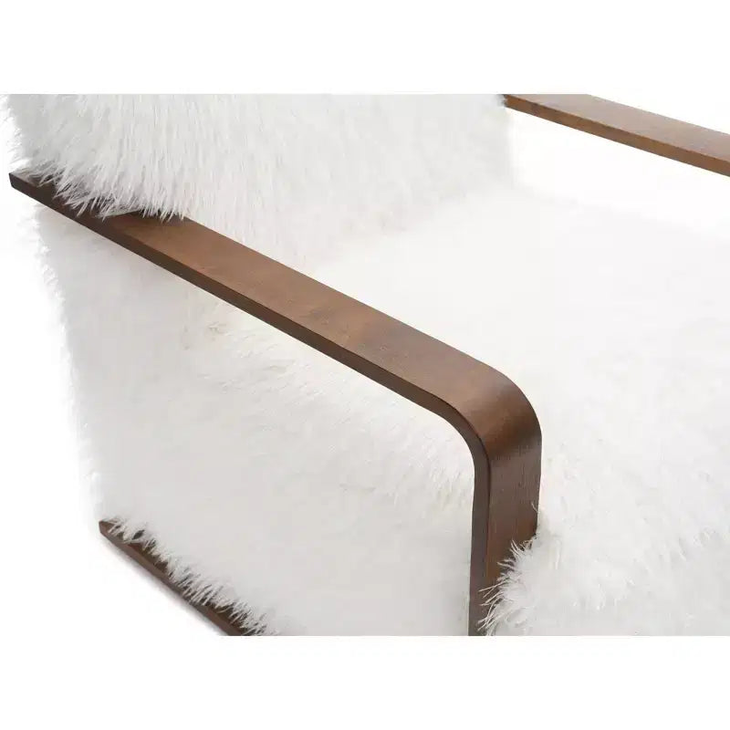 TUYOHW 28.3 Wide Faux Fur Accent Chair,Upholstered Lounge Chair with Curved Wooden Arms,Pocket Coil Spring,Armchair for Living Room,Bedroom