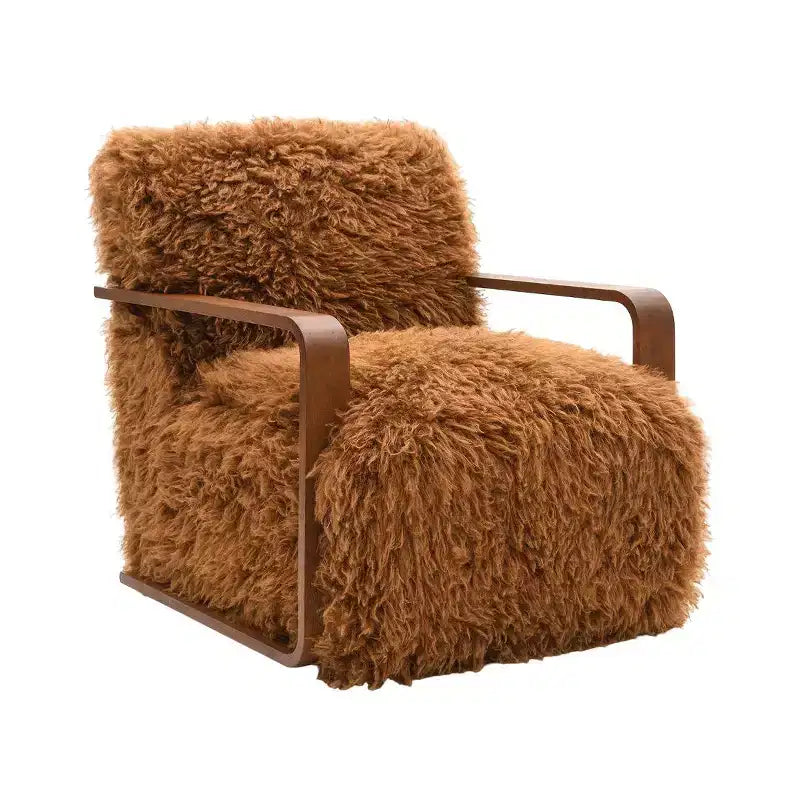 TUYOHW 28.3 Wide Faux Fur Accent Chair,Upholstered Lounge Chair with Curved Wooden Arms,Pocket Coil Spring,Armchair for Living Room,Bedroom