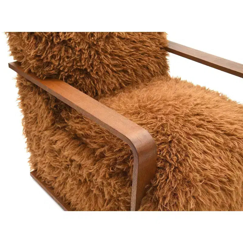 TUYOHW 28.3 Wide Faux Fur Accent Chair,Upholstered Lounge Chair with Curved Wooden Arms,Pocket Coil Spring,Armchair for Living Room,Bedroom