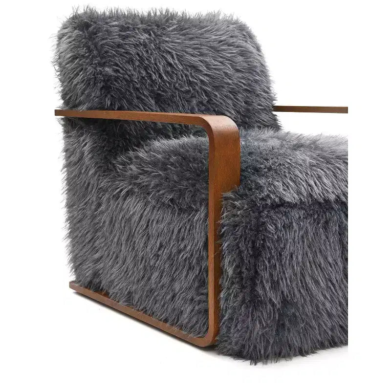 TUYOHW 28.3 Wide Faux Fur Accent Chair,Upholstered Lounge Chair with Curved Wooden Arms,Pocket Coil Spring,Armchair for Living Room,Bedroom