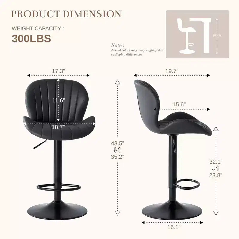 TUYOHW Adjustable Height Faux Leather Bar Stools Set of 2,Swivel Bar Chair with Footstool,Counter Height Chairs for Kitchen,Office,Home Bar