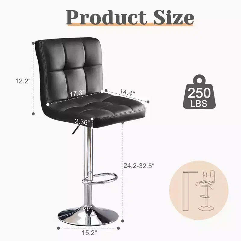 TUYOHW PU Leather Adjustable Bar Stools Set of 2,Counter Height Bar Stools with Backrest & Footrest,Barstool,Swivel Barstool for Kitchen,Cafe