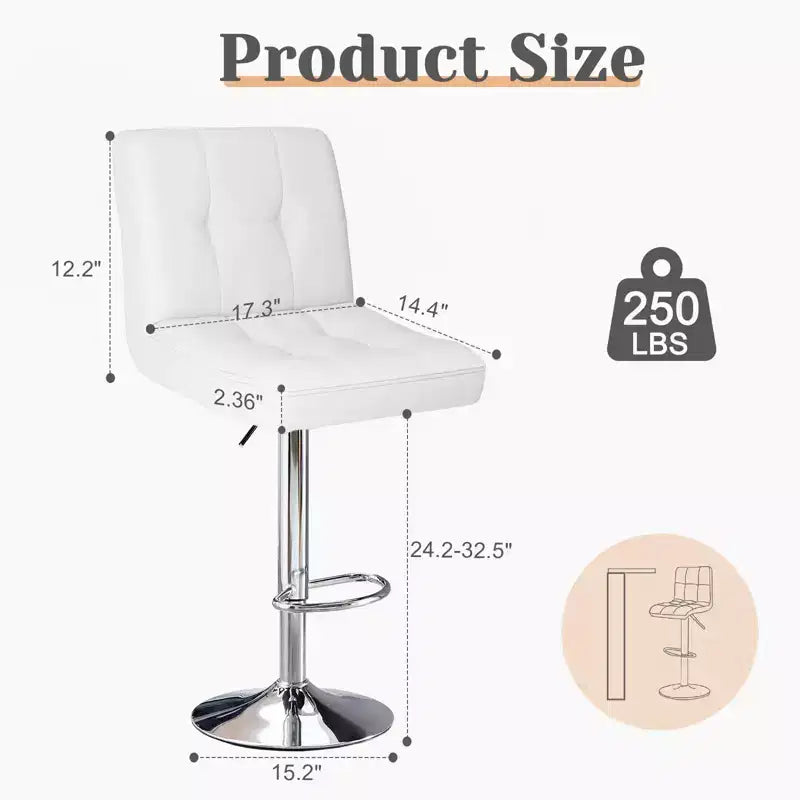 TUYOHW PU Leather Adjustable Bar Stools Set of 2,Counter Height Bar Stools with Backrest & Footrest,Barstool,Swivel Barstool for Kitchen,Cafe