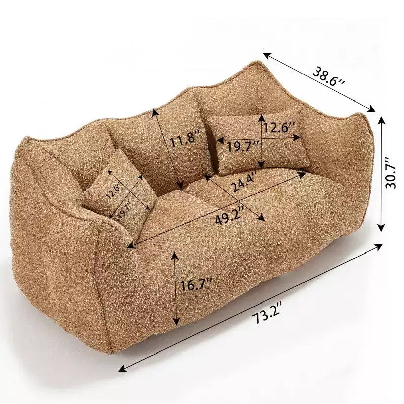 TUYOHW 73 Inch Extra Long Bean Bag Sofa,2-Person Chenille Lounger with High-Resilience Foam Core,Chenille Floor Sofa for Living Room