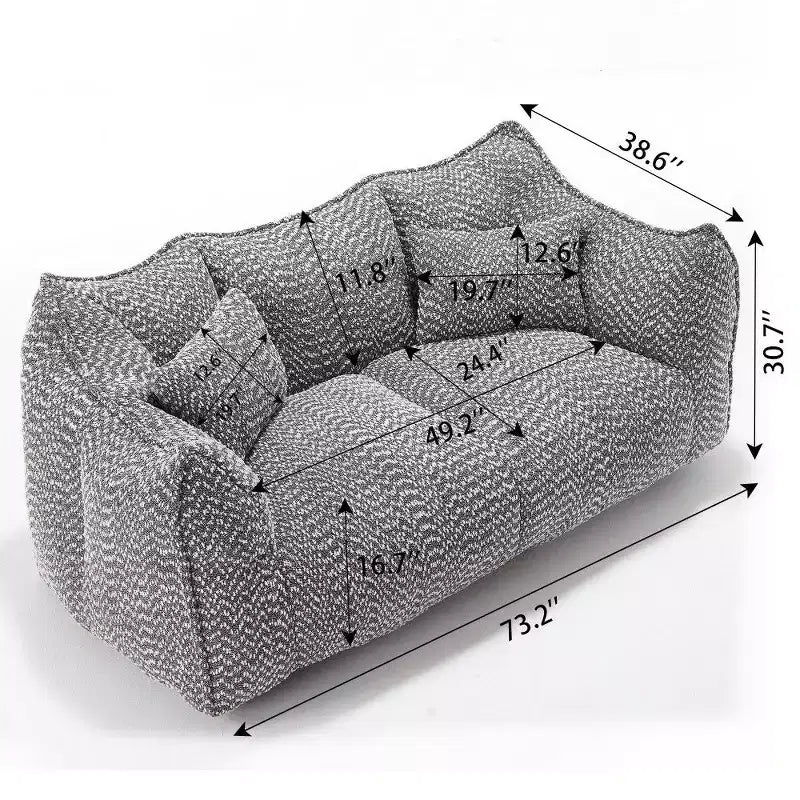TUYOHW 73 Inch Extra Long Bean Bag Sofa,2-Person Chenille Lounger with High-Resilience Foam Core,Chenille Floor Sofa for Living Room