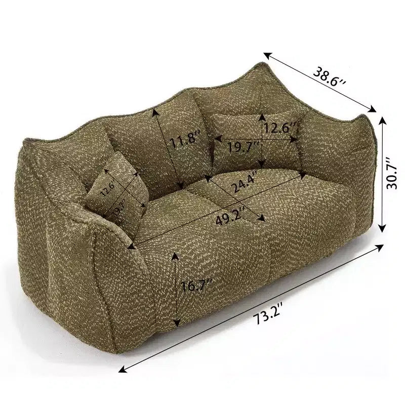 TUYOHW 73 Inch Extra Long Bean Bag Sofa,2-Person Chenille Lounger with High-Resilience Foam Core,Chenille Floor Sofa for Living Room