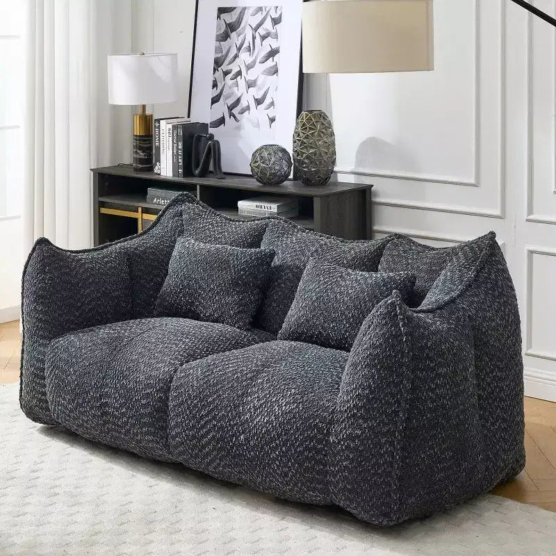 TUYOHW 73 Inch Extra Long Bean Bag Sofa,2-Person Chenille Lounger with High-Resilience Foam Core,Chenille Floor Sofa for Living Room