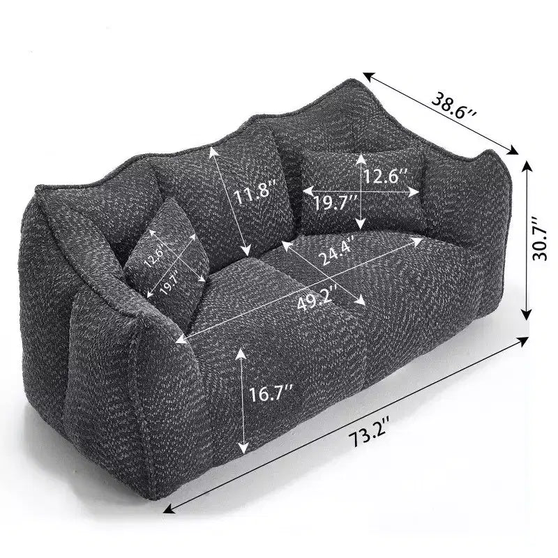 TUYOHW 73 Inch Extra Long Bean Bag Sofa,2-Person Chenille Lounger with High-Resilience Foam Core,Chenille Floor Sofa for Living Room