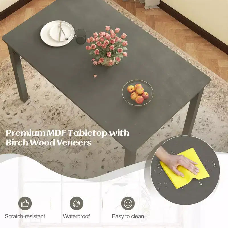 Costway 48 Wooden Dining Table for 4 People w/ Rubber Wood Legs Rectangular Table