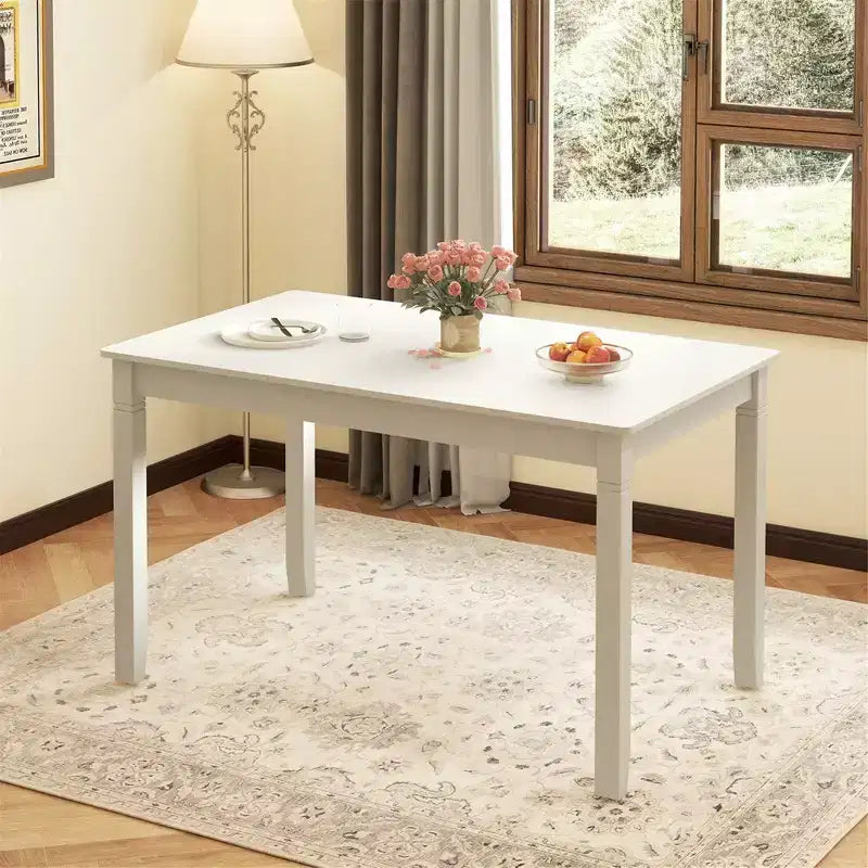 Costway 48 Wooden Dining Table for 4 People w/ Rubber Wood Legs Rectangular Table