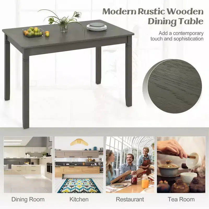 Costway 48 Wooden Dining Table for 4 People w/ Rubber Wood Legs Rectangular Table