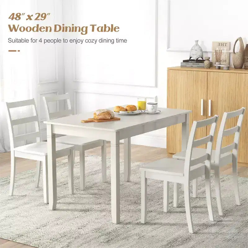 Costway 48 Wooden Dining Table for 4 People w/ Rubber Wood Legs Rectangular Table