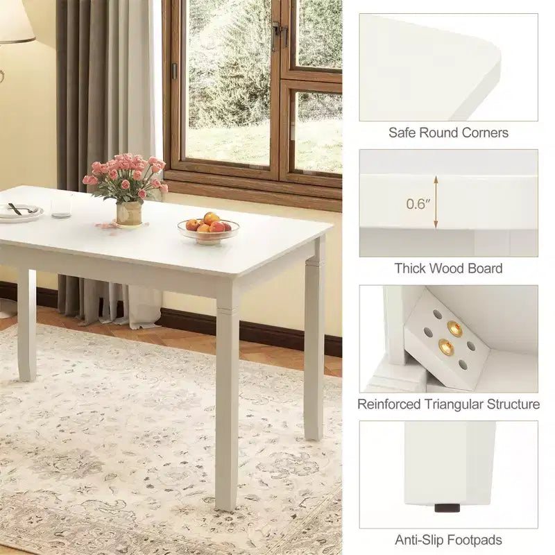 Costway 48 Wooden Dining Table for 4 People w/ Rubber Wood Legs Rectangular Table