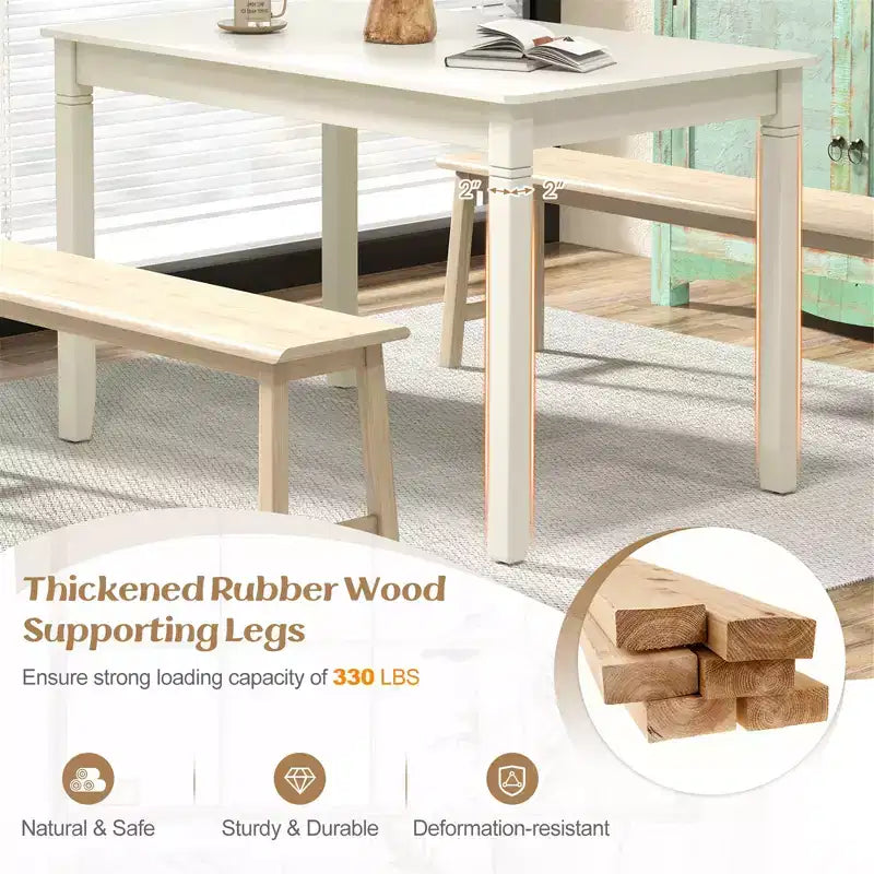 Costway 48 Wooden Dining Table for 4 People w/ Rubber Wood Legs Rectangular Table