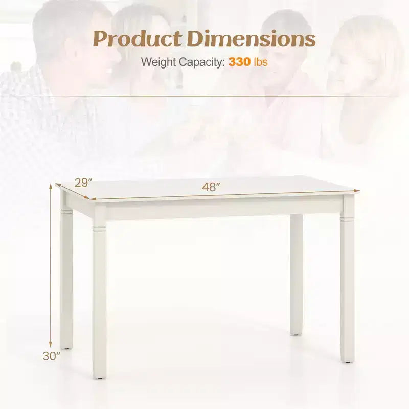 Costway 48 Wooden Dining Table for 4 People w/ Rubber Wood Legs Rectangular Table