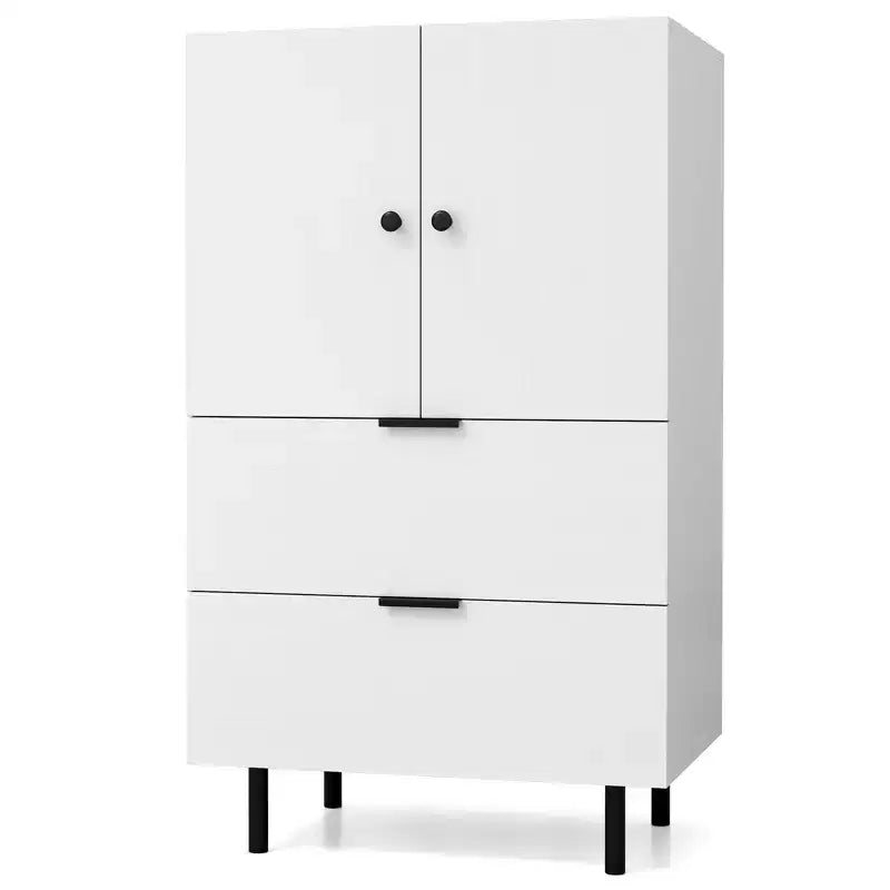 Costway 2-Door Serving Cupboard w/ Drawers & Storage Cabinet Metal Legs for Living Room