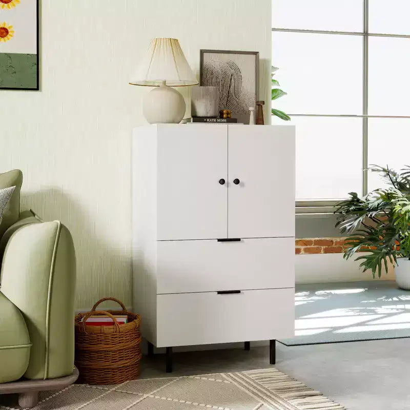 Costway 2-Door Serving Cupboard w/ Drawers & Storage Cabinet Metal Legs for Living Room