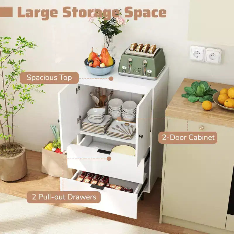 Costway 2-Door Serving Cupboard w/ Drawers & Storage Cabinet Metal Legs for Living Room