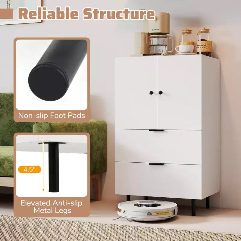Costway 2-Door Serving Cupboard w/ Drawers & Storage Cabinet Metal Legs for Living Room