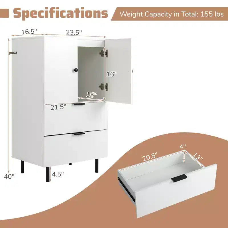 Costway 2-Door Serving Cupboard w/ Drawers & Storage Cabinet Metal Legs for Living Room