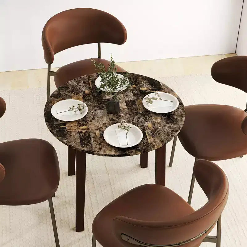 Costway 35 Kitchen Table Round Dining Table w/ Marble-textured Veneer Tabletop