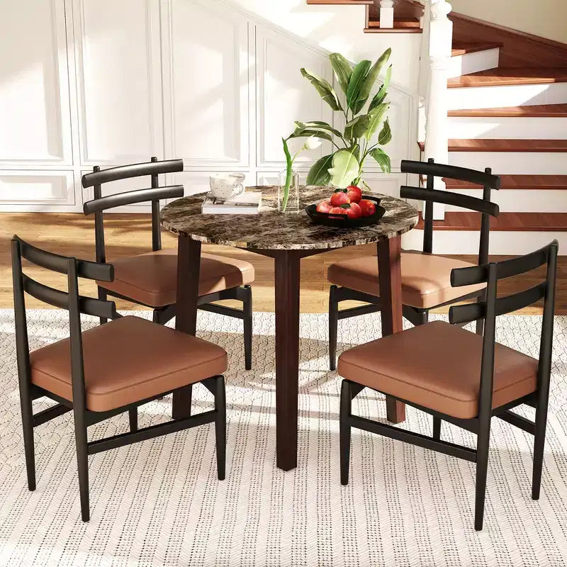 Costway 35 Kitchen Table Round Dining Table w/ Marble-textured Veneer Tabletop