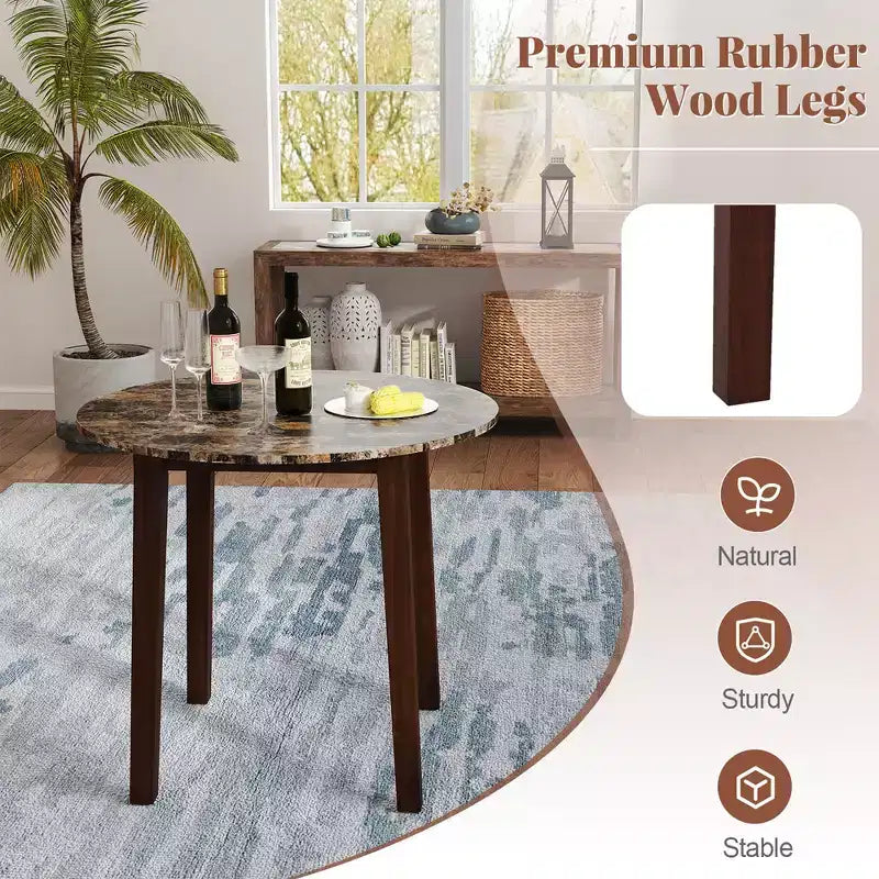 Costway 35 Kitchen Table Round Dining Table w/ Marble-textured Veneer Tabletop