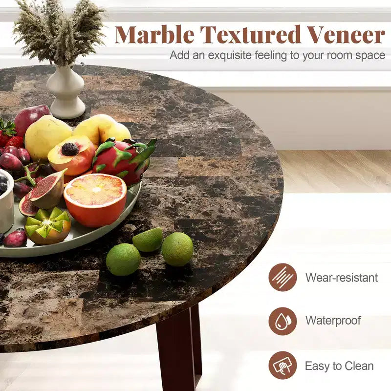 Costway 35 Kitchen Table Round Dining Table w/ Marble-textured Veneer Tabletop