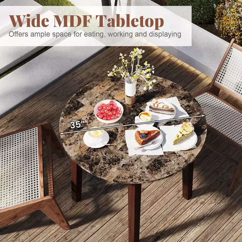Costway 35 Kitchen Table Round Dining Table w/ Marble-textured Veneer Tabletop