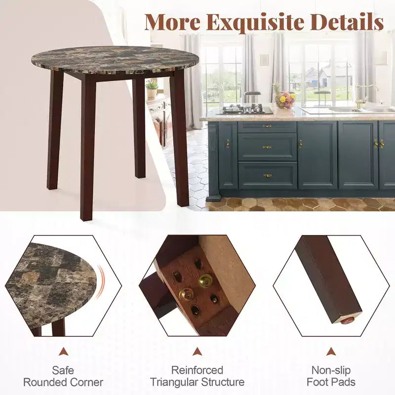 Costway 35 Kitchen Table Round Dining Table w/ Marble-textured Veneer Tabletop