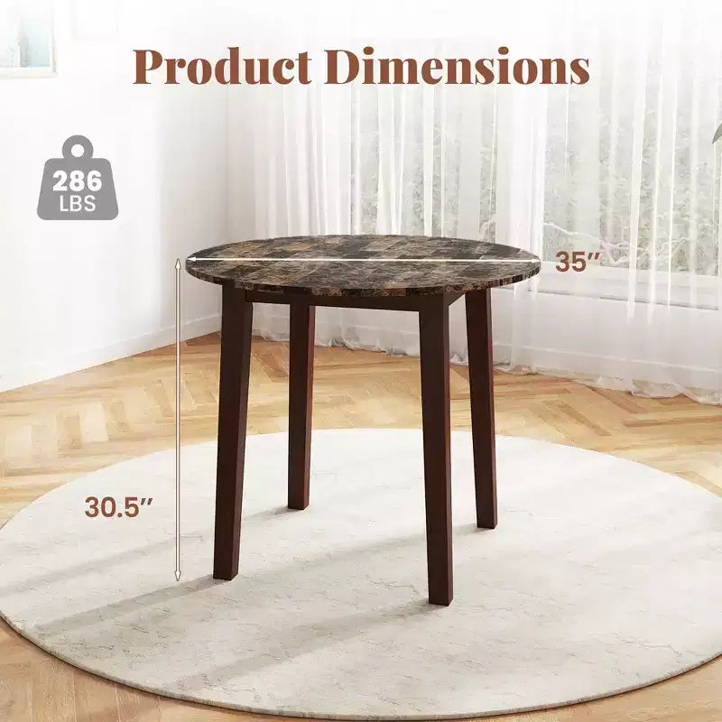Costway 35 Kitchen Table Round Dining Table w/ Marble-textured Veneer Tabletop