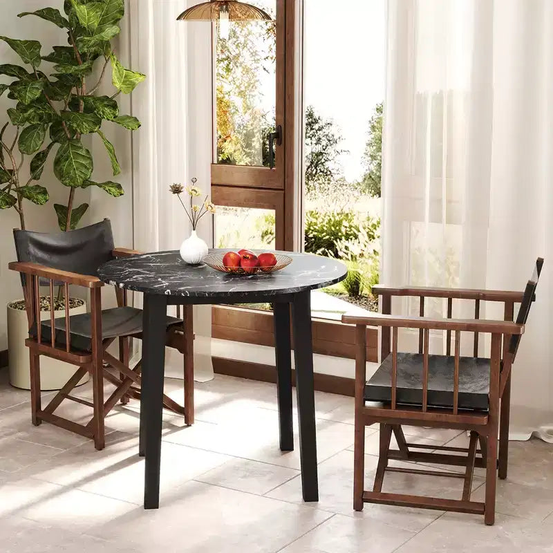 Costway 35 Kitchen Table Round Dining Table w/ Marble-textured Veneer Tabletop