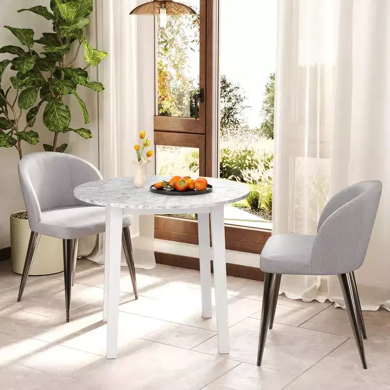 Costway 35 Kitchen Table Round Dining Table w/ Marble-textured Veneer Tabletop